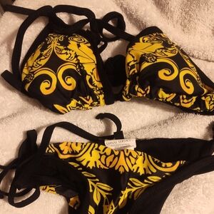 medium Vibrant Yellow and Black Bikini